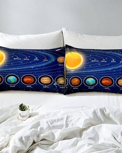 Solar System Comforter Set Queen Galaxy Bedding Set Outer Space Down Comforter Kids Boys Girls Starry Sky Universe Planets Duvet Set Room Decor Super Soft Astronomy Quilt Duvet Insert, Blue - LeafyLoom