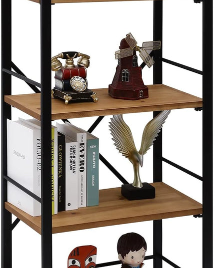 Rustic Bookshelf, 4 Tier Real Wood Bookshelf, Metal Book Shelf for Storage, Black Bookcase, 12.6" D x 23.62" W x 50.39" H - LeafyLoom