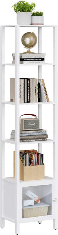 TUTOTAK 6 Tier Bookcase and Bookshelf, Narrow Book shelf with Door for Small Space, for Living Room, Office, Study, Entryway, White BS03BW006 - LeafyLoom