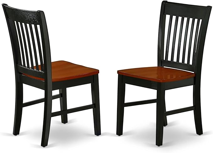 East West Furniture Norfolk Dining Slat Back Wood Seat Kitchen Chairs, Set of 2, Black & Cherry - LeafyLoom