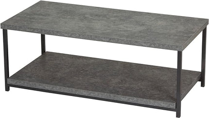 Household Essentials Jamestown Rectangular Coffee Table with Storage Shelf Rustic Slate Concrete and Black Metal, Grey - LeafyLoom