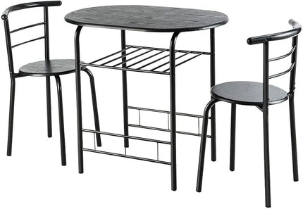 DORTALA 3PCS Dining Table Set, 1 table & 2 chairs set, 3 Piece Compact Dining Set, Oval Table & Mid-back Chairs w/Built-in Wine Rack, Suitable for Small Space, Black - LeafyLoom