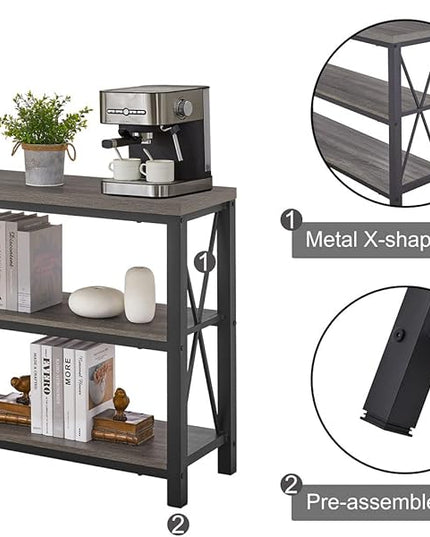 BON AUGURE Rustic Sofa Table Behind Couch, Industrial Console Tables for Entryway, 3 Tier Wood Shelves Entry Table with Storage for Foyer, Hallway, Front Door (47 Inch, Dark Grey Oak) - LeafyLoom