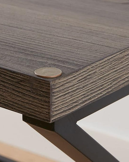 HSH Large Rustic Grey Computer Desk, Metal and Wood Home Office Desk, Industrial Vintage Soho Study Writing Table, Big Long PC Desk Workstation for Livingroom Bedroom, Dark Gray Oak, 60 Inch Wide - LeafyLoom