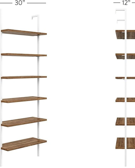 Nathan James Theo 6-Shelf Tall Bookcase, Wall Mount Bookshelf with Natural Wood Finish and Industrial Metal Frame, Rustic Oak/White - LeafyLoom