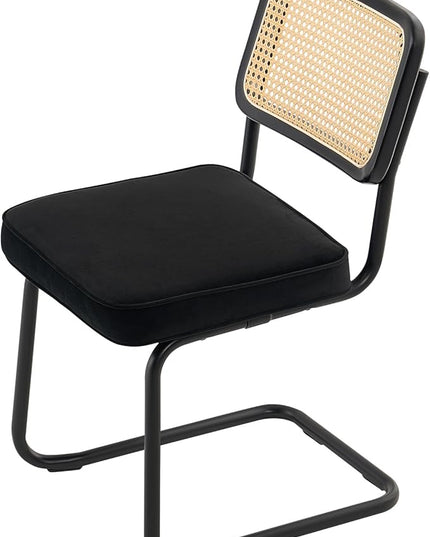 VEVOR Rattan Dining Chairs Set of 4, Mid Century Modern Dining Chair, Upholstered Velvet Accent Chair with Rattan Back, Retro Dining Room Kitchen Chair for Living Room, Bedroom, Office (18.1 Inch) - LeafyLoom