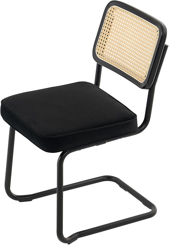 VEVOR Rattan Dining Chairs Set of 2, Mid Century Modern Dining Chair, Upholstered Velvet Accent Chair with Rattan Back, Retro Dining Room Kitchen Chair for Living Room, Bedroom, Office (18.1 Inch) - LeafyLoom