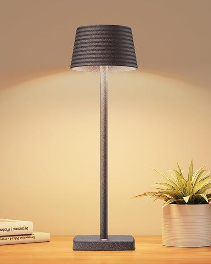 Rechargeable Cordless Table Lamp, Battery 5000mAh Metal Aluminum Housing USB LED Portable Powered Desk Lamp, 3 Levels Brightness Night Light for Restaurants Bars Outdoor (ferruginous) - LeafyLoom