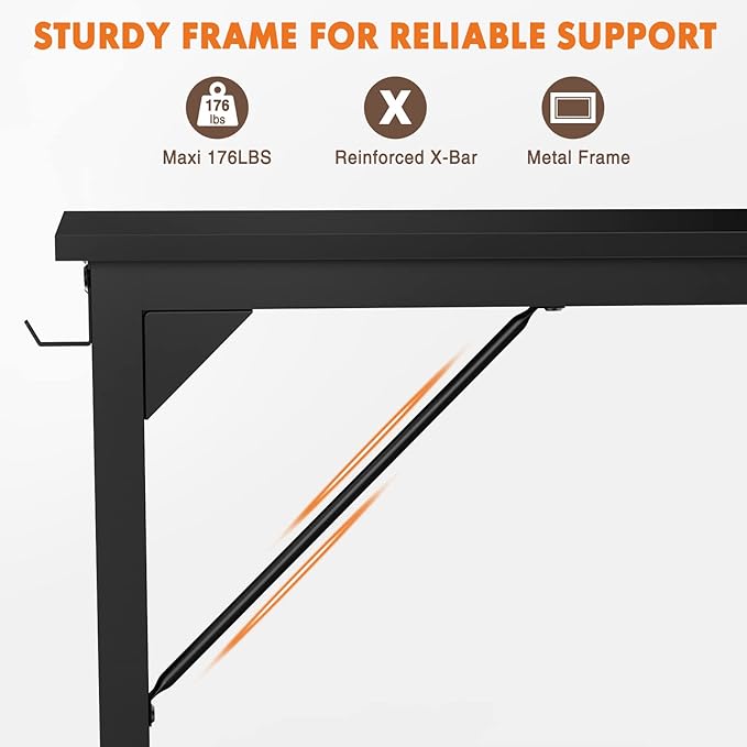 Sweetcrispy Computer 31 Inch Writing Office Small Space Desk Study Modern Simple Style Work Table with Storage Bag Headphone Hook Metal Frame for Home, Bedroom, 31-Inch, Black - LeafyLoom