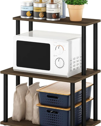 Furinno Turn-N-Tube 3-Tier Toolless Kitchen Storage Shelf, Columbia Walnut/Black - LeafyLoom