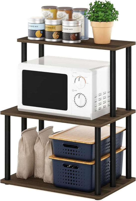 Furinno Turn-N-Tube 3-Tier Toolless Kitchen Storage Shelf, Columbia Walnut/Black - LeafyLoom