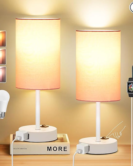 ZJOJO Table Lamp Set of 2 Modern Desk Lamp with AC Outlet and Phone Stands, nightstand lamps set of 2 Perfect Bedside Lamp for Bedroom, Living Room, Office - LeafyLoom