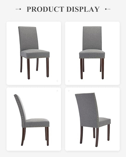 COLAMY Modern Wood Dining Chairs Set of 2, Parsons Dining Chairs, 19 Inch Padded Dining Chairs with Nailed Trim for Kitchen Dining Living Room, Grey - LeafyLoom