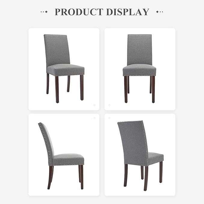 COLAMY Modern Wood Dining Chairs Set of 2, Parsons Dining Chairs, 19 Inch Padded Dining Chairs with Nailed Trim for Kitchen Dining Living Room, Grey - LeafyLoom