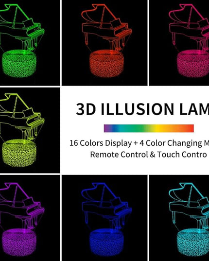 3D Piano Night Light Illusion Lamp,16 Colors Changing with Remote Control,Bedroom Home Decor for Family, Friends, Women - LeafyLoom