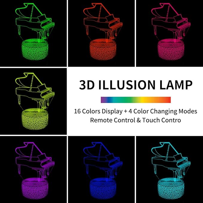 3D Piano Night Light Illusion Lamp,16 Colors Changing with Remote Control,Bedroom Home Decor for Family, Friends, Women - LeafyLoom