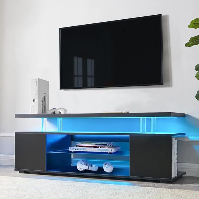 NicBex TV Stand for 65 Inch TV LED Gaming Entertainment Center Media Storage Console Table with Large Sliding Drawer & Side Cabinet for Living Room,Bedroom,51 Inch,Black - LeafyLoom