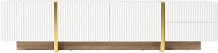 Merax Luxury Fluted TV Stand for Televisions Up to 80'', Modern Entertainment Center with Storage Cabinets & Drawers and Golden Wood Grain Legs, Smooth Media Console, for Living Room, White - LeafyLoom