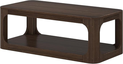 Plank+Beam Forma Coffee Table, Solid Wood 48 Inch Modern Coffee Table with Shelf, Contemporary Center Table with Storage Space, Rectangle Tea Table with Storage, Walnut - LeafyLoom