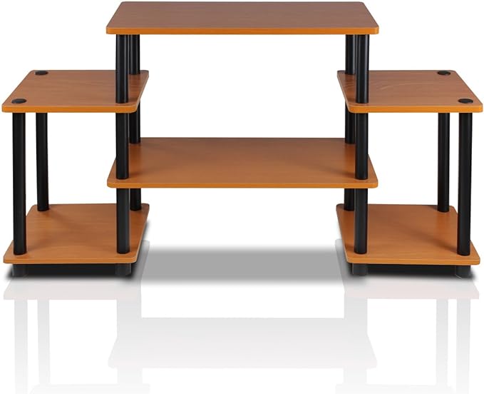 Furinno No Tools Tube Entertainment Center, Light Cherry/Black, Square Corner - LeafyLoom