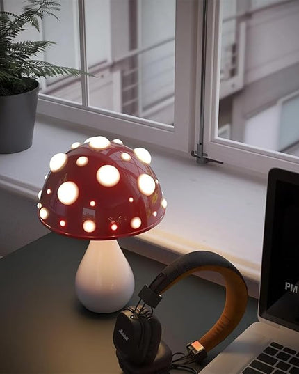 Juodke Mushroom lamp, LED 3 Colors Dimmable Mushroom Cloud Decor Lamp, Aesthetic Room Decor Ambient Glowshroom Lamp, for Bedroom, Living Room, Office (Bulb Included) (Red) - LeafyLoom