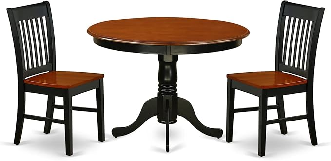 East West Furniture HLNO3-BCH-W 3 Piece Kitchen Table & Chairs Set Contains a Round Dining Room Table with Pedestal and 2 Dining Chairs, 42x42 Inch, Black & Cherry - LeafyLoom