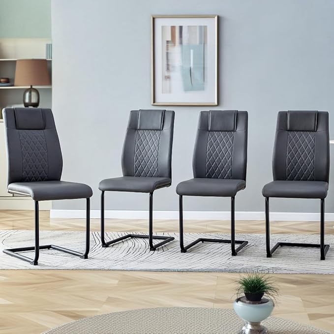 NicBex Dining Chairs Set of 4 Modern Faux Leather High Back Dining Room Kitchen Chairs with Black Metal Legs,Side Chairs for Dining Room, Kitchen,Living Room, and Restaurants,Gray - LeafyLoom