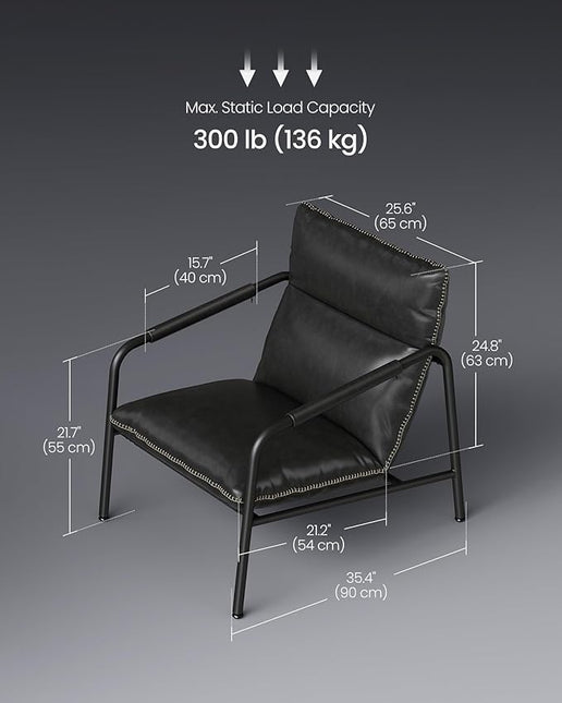 VASAGLE EKHO Collection - Accent Chair, Metal Framed Armchair, Synthetic Leather with Stitching, Mid-Century Modern, Sling Chair for Living, Bedroom, Reading Room, Lounge, Ink Black ULAC014B01 - LeafyLoom