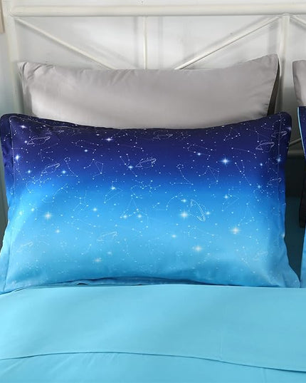 Wowelife Glitter Bedding Set Full Size 5 Pieces Galaxy Comforter Set Blue 3D Galaxy Kids Comforter Sets Lightweight with Comforter, Flat Sheet, Fitted Sheet and 2 Pillowcases - LeafyLoom