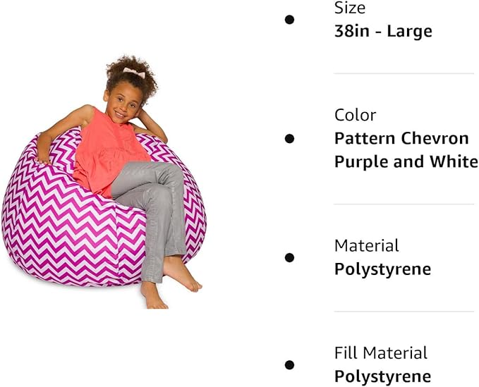 Posh Creations Bean Bag Chair for Kids, Teens, and Adults Includes Removable and Machine Washable Cover, Pattern Chevron Purple and White, 38in - Large - LeafyLoom