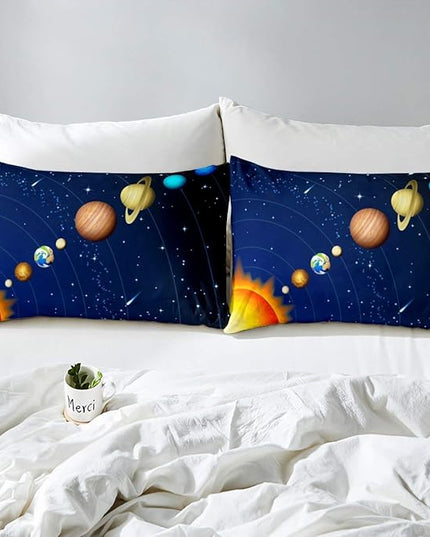 Erosebridal Solar System Comforter Set Twin Outer Space Bedding Set for Kids Boys Teens Universe Planets Down Comforter Galaxy Nebula Starry Sky Cosmos Quilted Duvet, Blue Purple - LeafyLoom