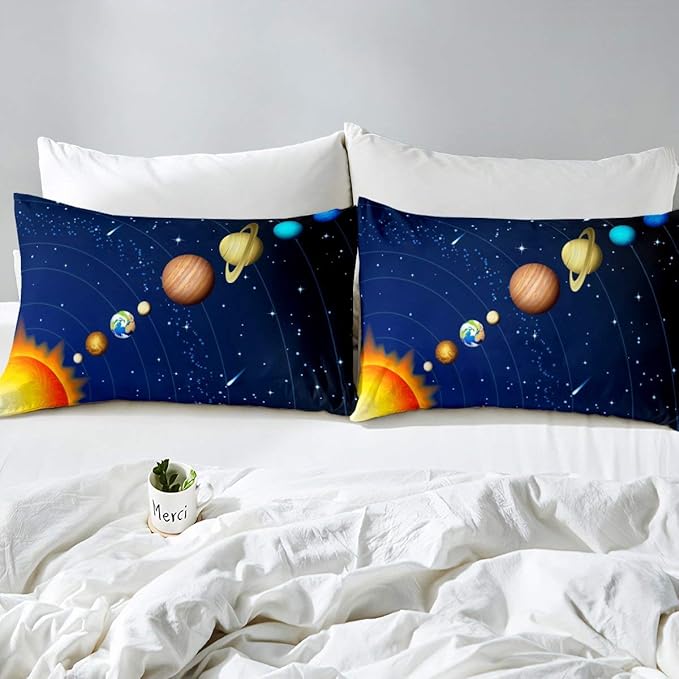 Erosebridal Solar System Comforter Set Twin Outer Space Bedding Set for Kids Boys Teens Universe Planets Down Comforter Galaxy Nebula Starry Sky Cosmos Quilted Duvet, Blue Purple - LeafyLoom