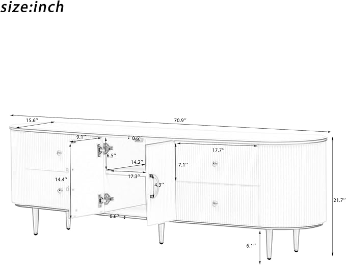 Merax Modern TV Stand for Televisions up to 80 Inches, Entertainment Center with 4 Drawers and 1 Cabinet, Wood Console Table with Metal Legs and Handles for Living Room, 70.9" Length, Black - LeafyLoom