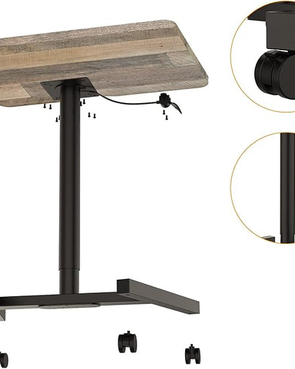 Rolling Desk with Adjustable Height, Sit-to-Stand Desk with Lockable Wheels, 28-Inch Rolling Standing Mobile Desk Cart for Home Office Classroom (Rustic Brown) - LeafyLoom