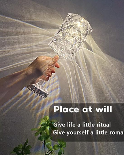 Portable Crystal Table Lamp,Acrylic Cordless LED Desk Lamp with Touch Control, 3 Color Touch Control Rechargeable Lamp, Night Light, Bedside Lamp,Dining Room Lamp (3 Color Crystal Lamp) - LeafyLoom