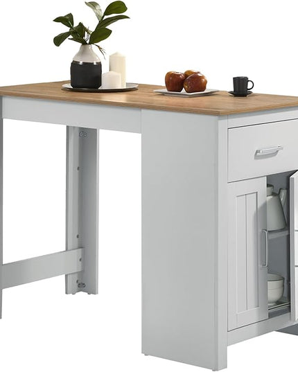 NicBex 23Inch Rectangular Dining Table,Counter Height Kitchen Table with Cabinet and Drawer Storage for 2 to 4,Small Dining Room Table for Kitchen,Meeting Room and Living Room,Space-Saving,White+Oak - LeafyLoom