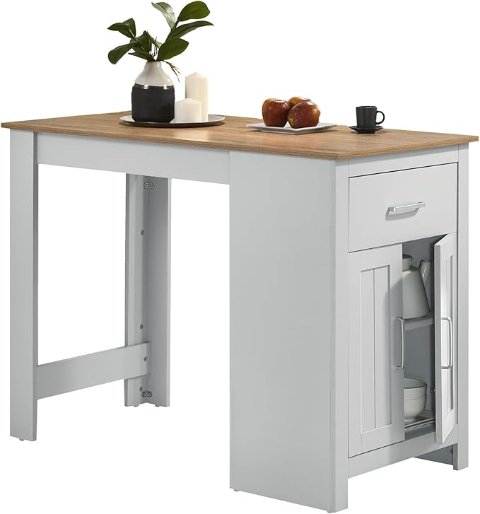 NicBex 23Inch Rectangular Dining Table,Counter Height Kitchen Table with Cabinet and Drawer Storage for 2 to 4,Small Dining Room Table for Kitchen,Meeting Room and Living Room,Space-Saving,White+Oak - LeafyLoom