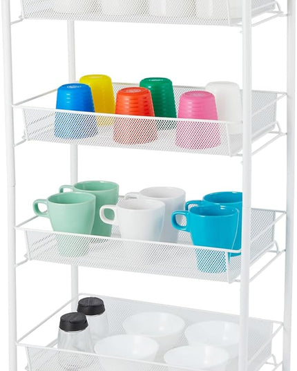 SUBMARINE 4 Tier Rolling Cart, Household Storage Rolling Cart, Rolling Carts with Wheels, Storage Shelves for Kitchens, Bathrooms, Bedrooms, Cabinets, Small Space Storage Cart - LeafyLoom