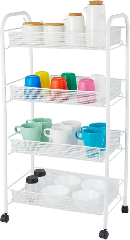 SUBMARINE 4 Tier Rolling Cart, Household Storage Rolling Cart, Rolling Carts with Wheels, Storage Shelves for Kitchens, Bathrooms, Bedrooms, Cabinets, Small Space Storage Cart - LeafyLoom