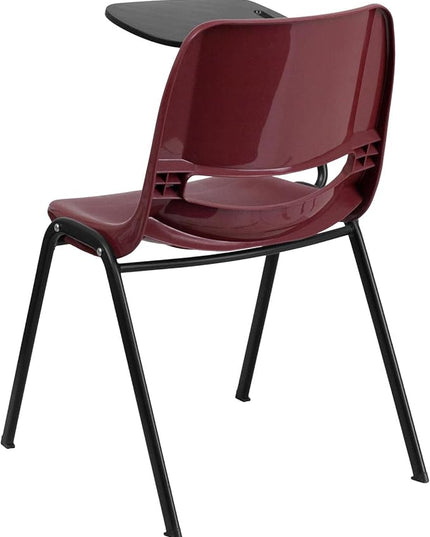 Flash Furniture HERCULES Burgundy Ergonomic Shell Chair with Right Handed Flip-Up Tablet Arm - LeafyLoom