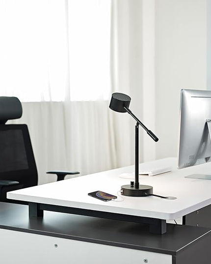 Globe Electric 52271 Aristocrat 16" Integrated LED Swing Arm Desk Lamp, Matte Black, Dimmable On/Off Rotary Switch at Base, 2.1A USB Port - LeafyLoom