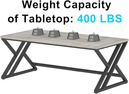 LVB 70.8" Long Office Desk, Modern Large Wood Metal Computer Desk, Industrial Double Workstation Desk for Two People, Rustic PC Executive Work Study Writing Computer Table for Home, Light Grey Oak - LeafyLoom