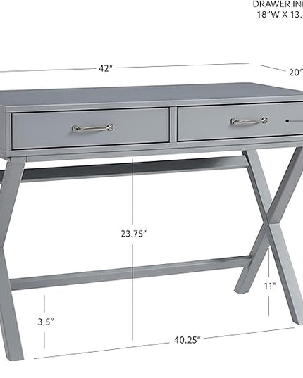 Linon Grey Campaign Style Sawyer Desk - LeafyLoom