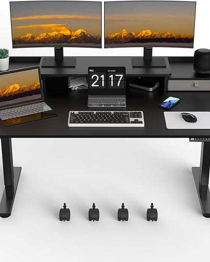 63×30 Inch Electric Standing Desk with 2 Drawers, Adjustable Height Widened Stand Up Desk with Storage Shelf, Sit to Stand Ergonomic Workstation for Home Office - LeafyLoom
