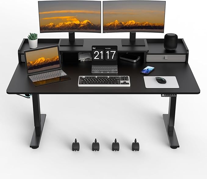 63×30 Inch Electric Standing Desk with 2 Drawers, Adjustable Height Widened Stand Up Desk with Storage Shelf, Sit to Stand Ergonomic Workstation for Home Office - LeafyLoom