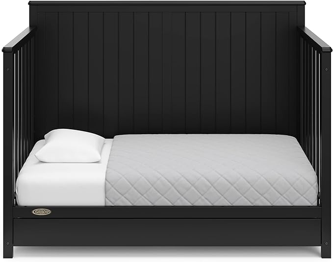 Graco Hadley 5-in-1 Convertible Crib with Drawer (Black) – Combo, Includes Full-Size Nursery Storage, Converts from Baby Crib to Toddler Bed, Daybed - LeafyLoom