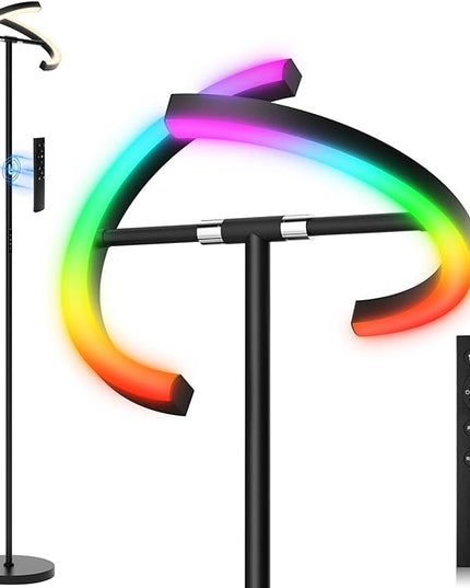 Upgraded RGBCW Floor Lamp, Bright Color Changing RGB Standing Lamp, Modern Stepless Dimmable LED Tall Lamp with Remote Control, 20W 3000-6000K Floor Lamps for Living Room, Bedroom, Office - LeafyLoom