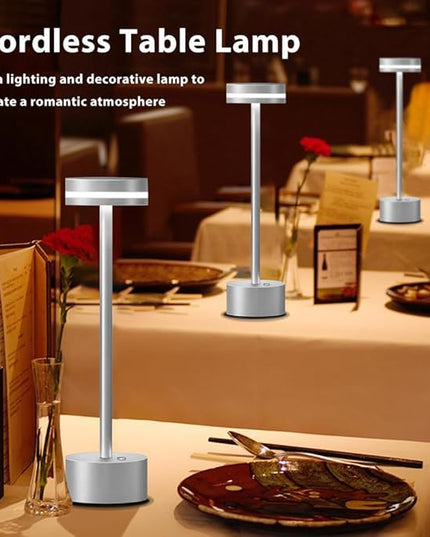 Cordless Metal Desk Lamp,Portable LED Table Lamp with Touch Sensor,3 Color Rechargeable Lamp,3-Levels Brightness Lamp,Night Light for Kids Nursery,Bedside Lamp,Dining Room Lamp (Silver) - LeafyLoom