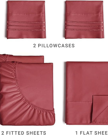Split King Size 5 Piece Sheet Set - Comfy Breathable & Cooling Sheets - Hotel Luxury Bed Sheets for Women & Men - Deep Pockets, Easy-Fit, Soft & Wrinkle Free Sheets - Burgundy Oeko-Tex Bed Sheet Set - LeafyLoom