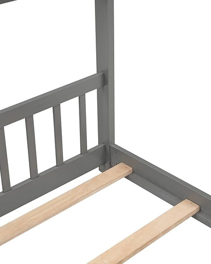 Montessori Floor Bed Frame Full Size, Full Floor Bed Frame with Headboard, Footboard and Slats, Wood Montessori Bed Frame/Montessori House Bed for Kids, Girls, Boys(Gray) - LeafyLoom
